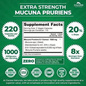 ZAZZEE NATURALS EXTRA STRENGTH MUCUNA PRURIENS 1000 MG 220 CAPSULES