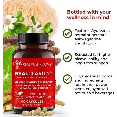Real Mushrooms Clarity Mushrooms + Herbs 60 Cápsulas - Hi Vitamins