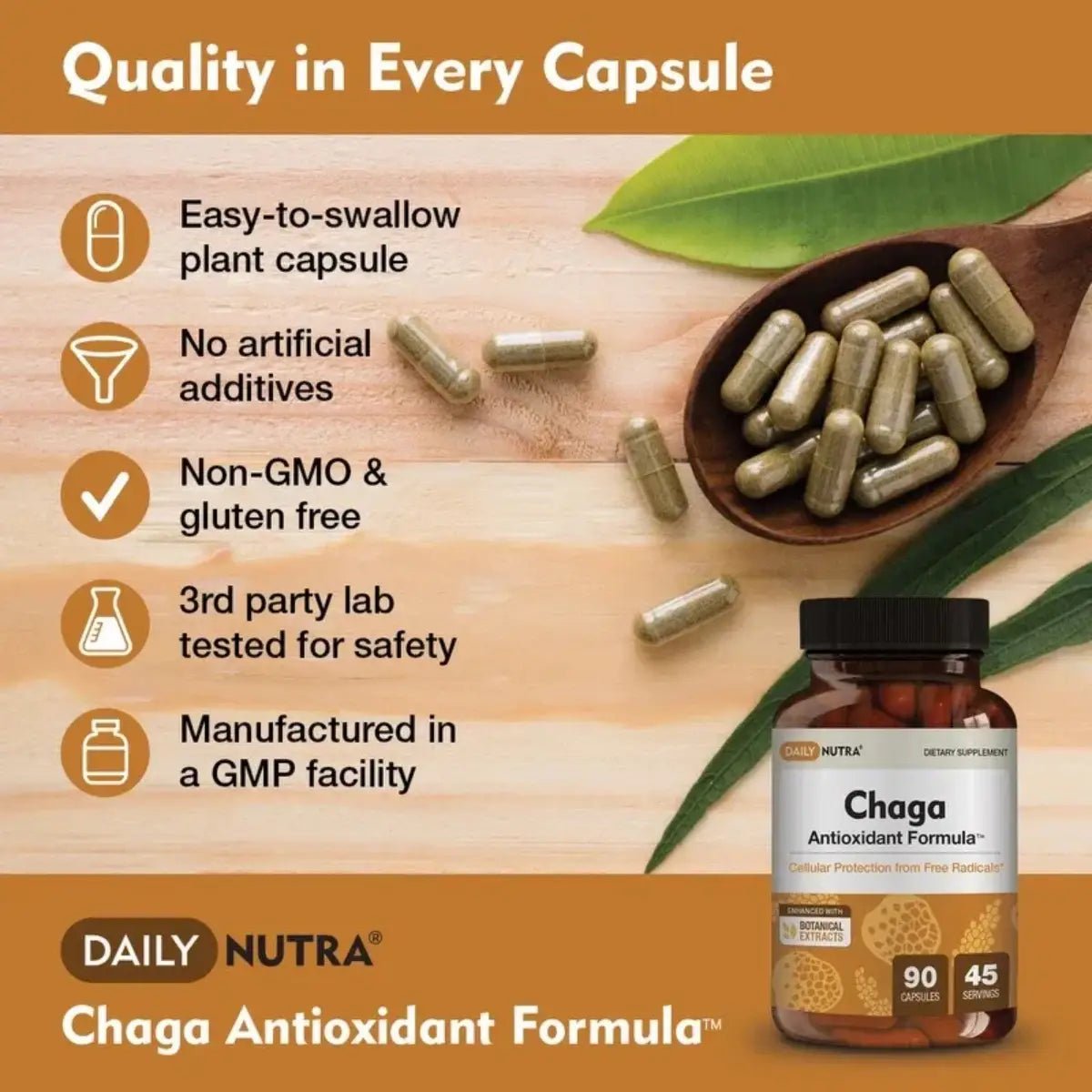 Daily Nutra® Chaga Fórmula Antioxidante 90 Cápsulas - Hi Vitamins