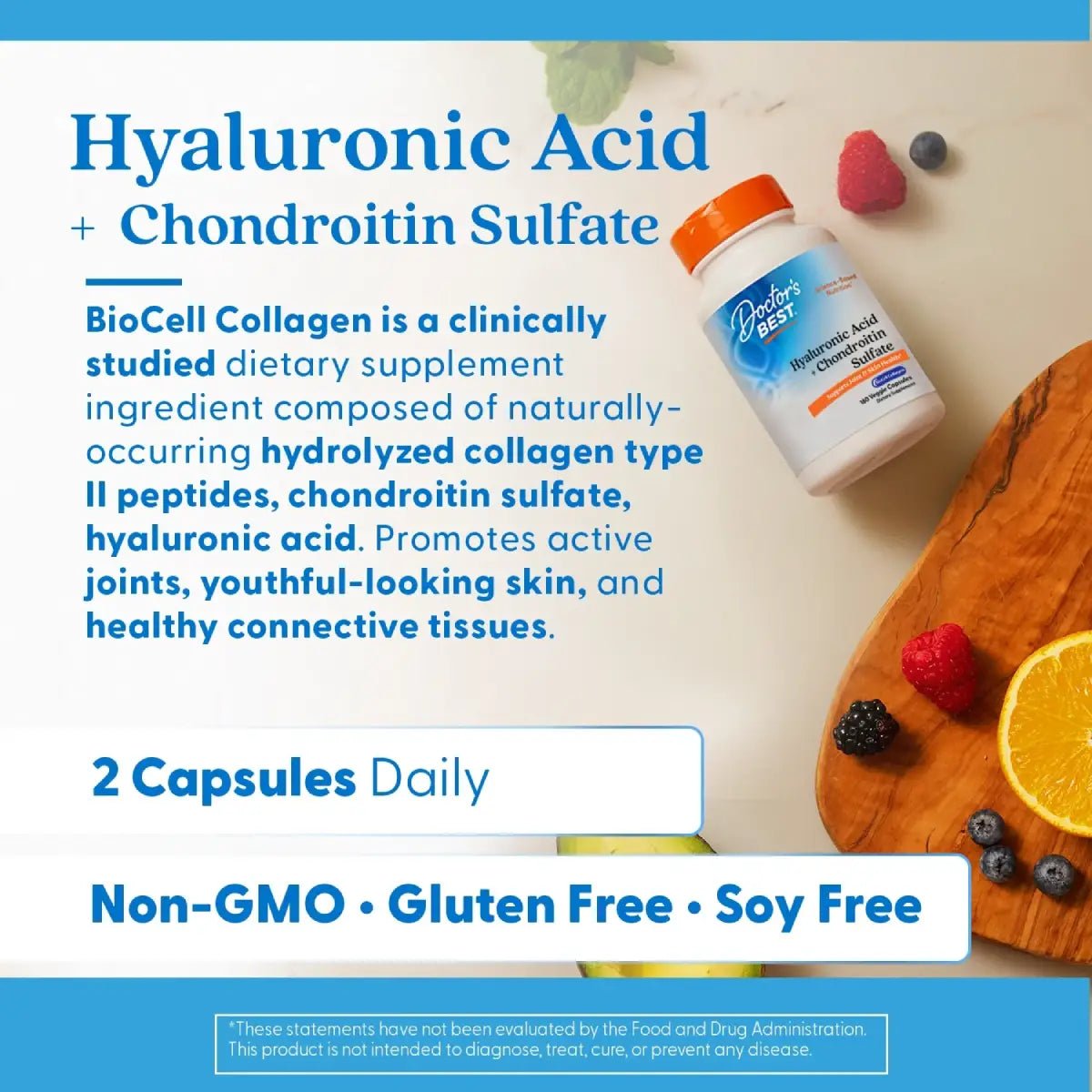 Doctor’s Best® Ácido Hialurónico con Sulfato Condroitina + BioCell Colágeno 180 Cápsulas - Hi Vitamins