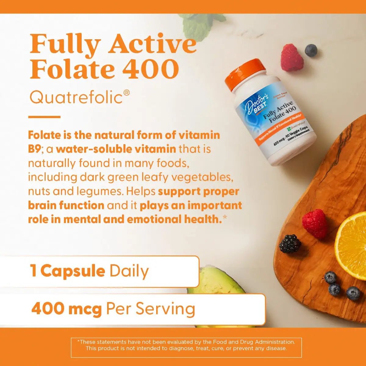 Doctor’s Best® Fully Active Folate 400 mcg 90 Cápsulas - Hi Vitamins