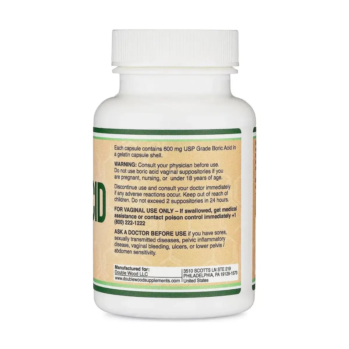 Double Wood Ácido Borico 600 Mg 60 Cápsulas - Hi Vitamins
