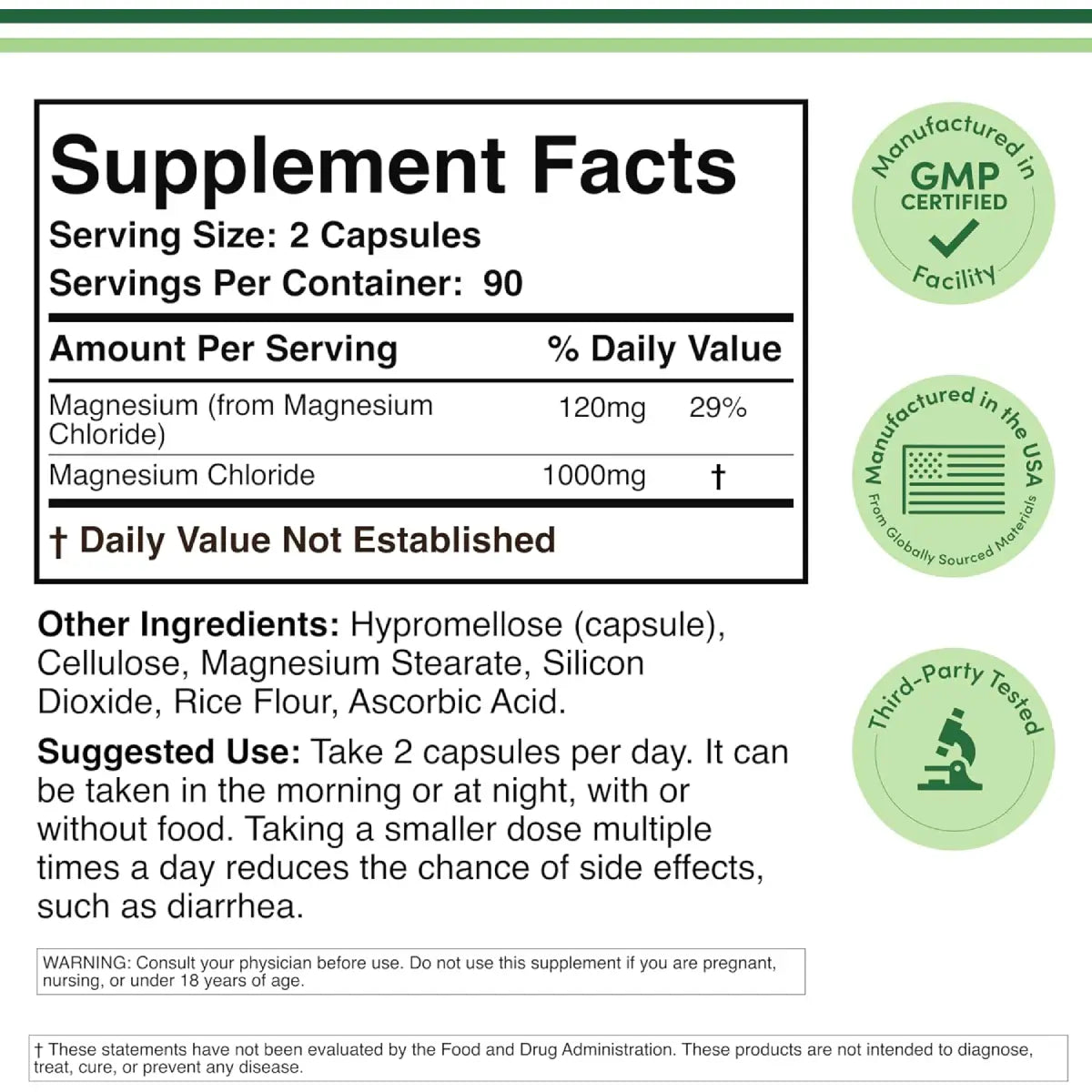 Double Wood Cloruro de Magnesio 1000 mg 180 Cápsulas - Hi Vitamins