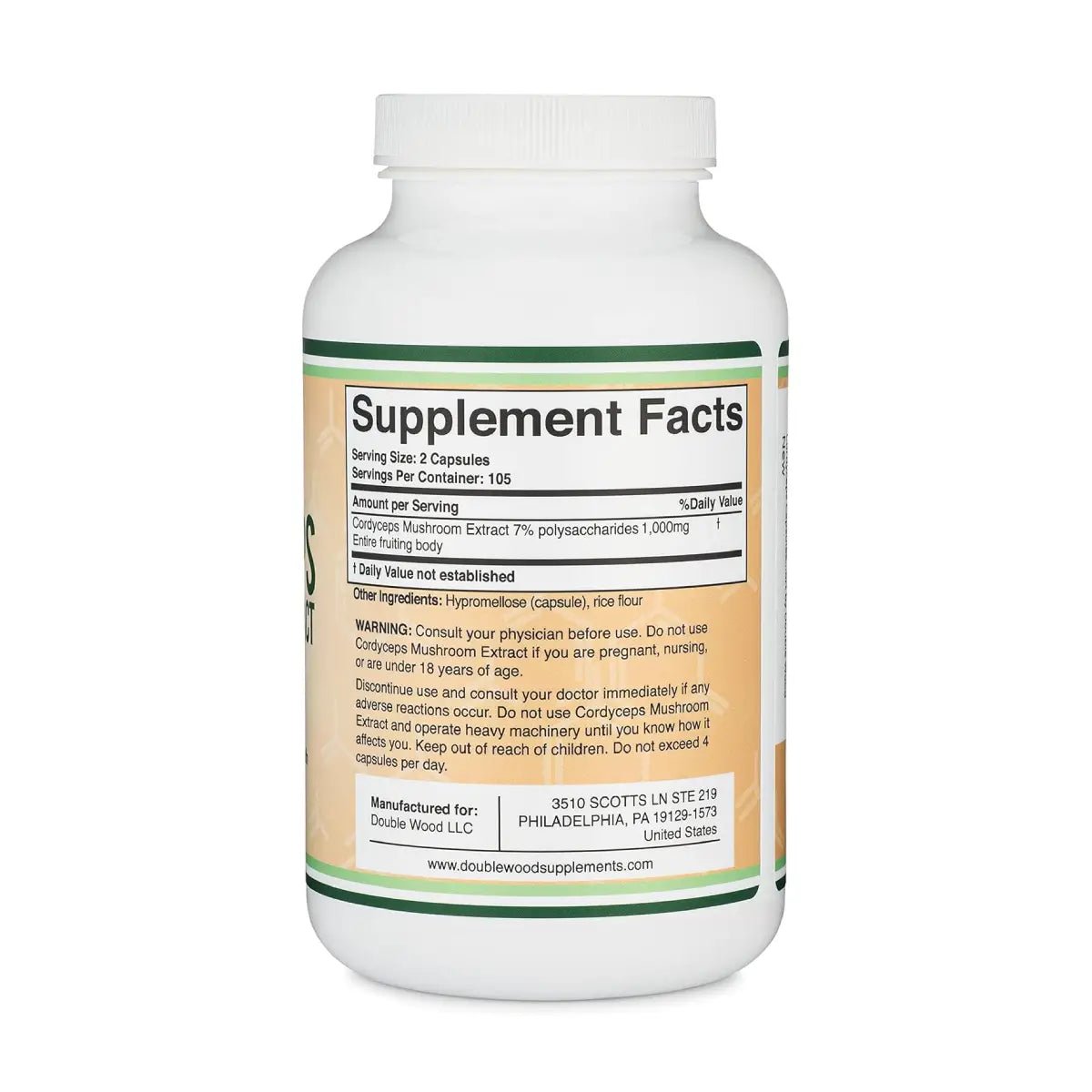 Double Wood Cordyceps Mushroom Extract 1000mg 210 Cápsulas - Hi Vitamins