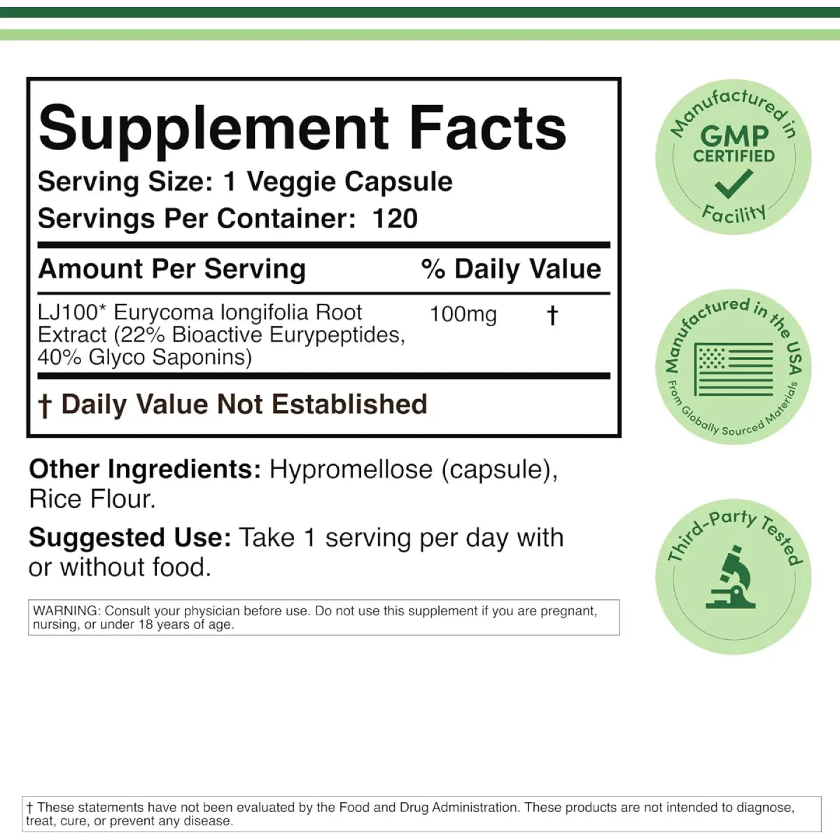 Double Wood LJ 100 Tongkat Ali 100 Mg 120 Cápsulas - Hi Vitamins