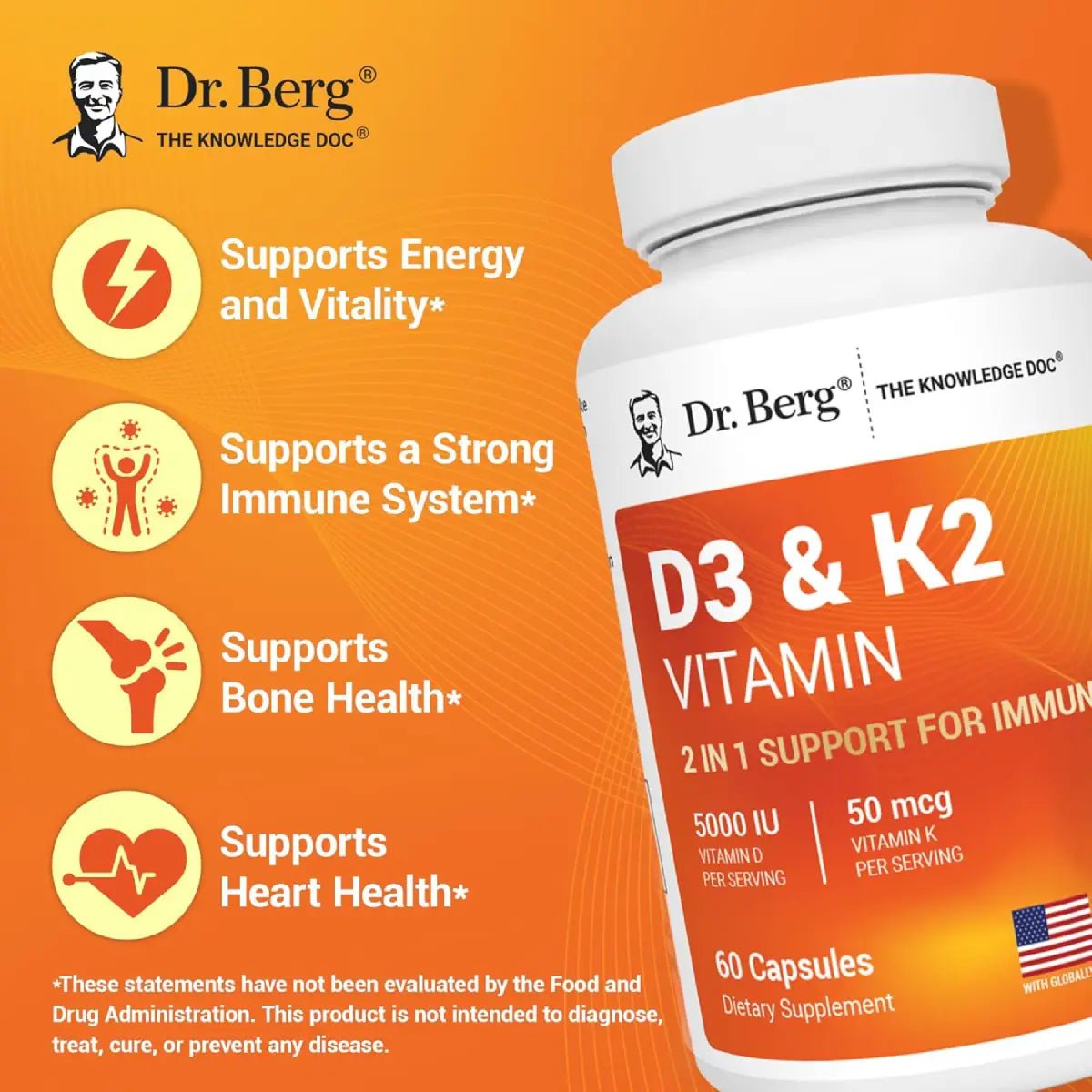 Dr. Berg Vitaminas D3 & K2 120 Cápsulas - Hi Vitamins