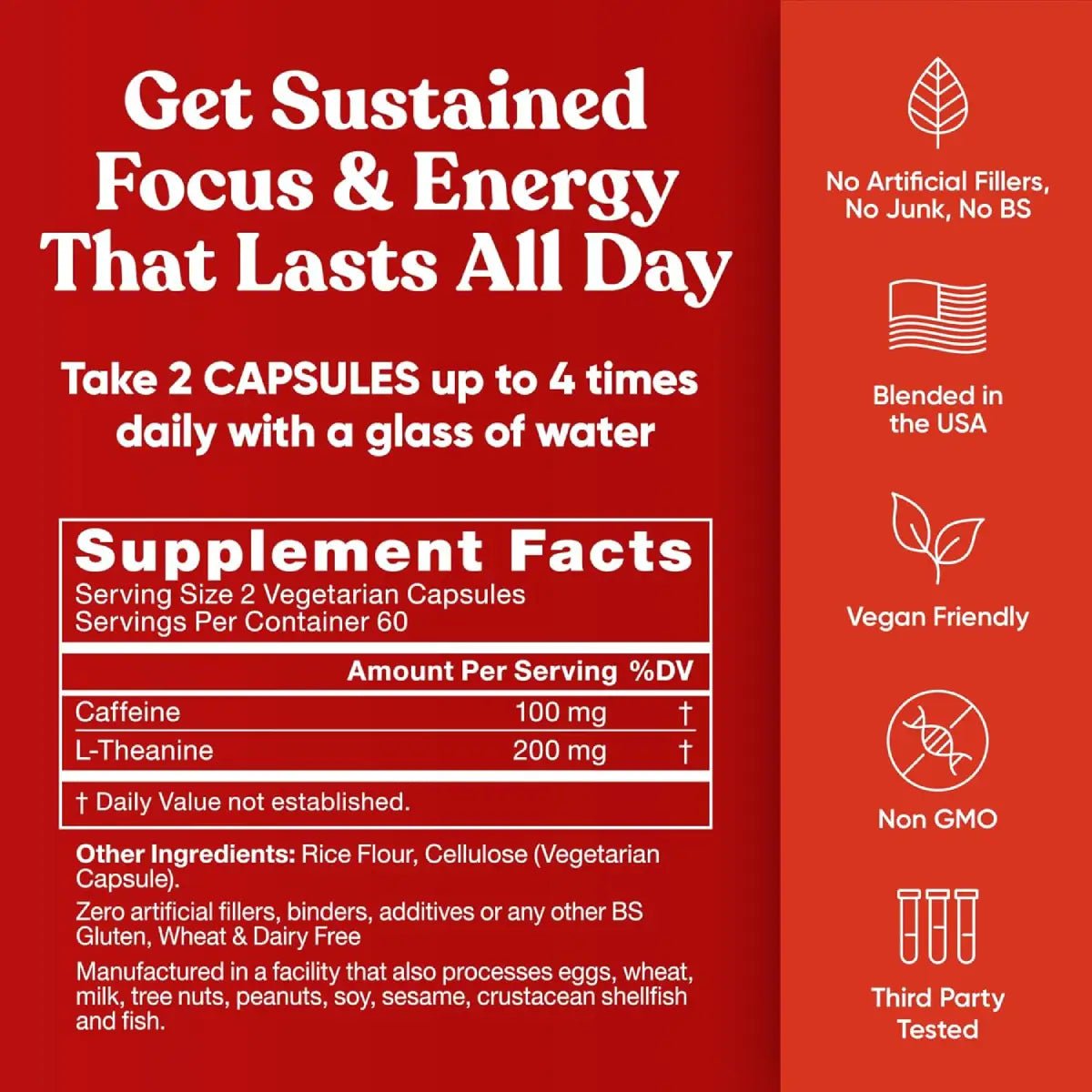 EU Natural Elite Focus (Cafeína + L - Teanina) 120 cápsulas - Hi Vitamins