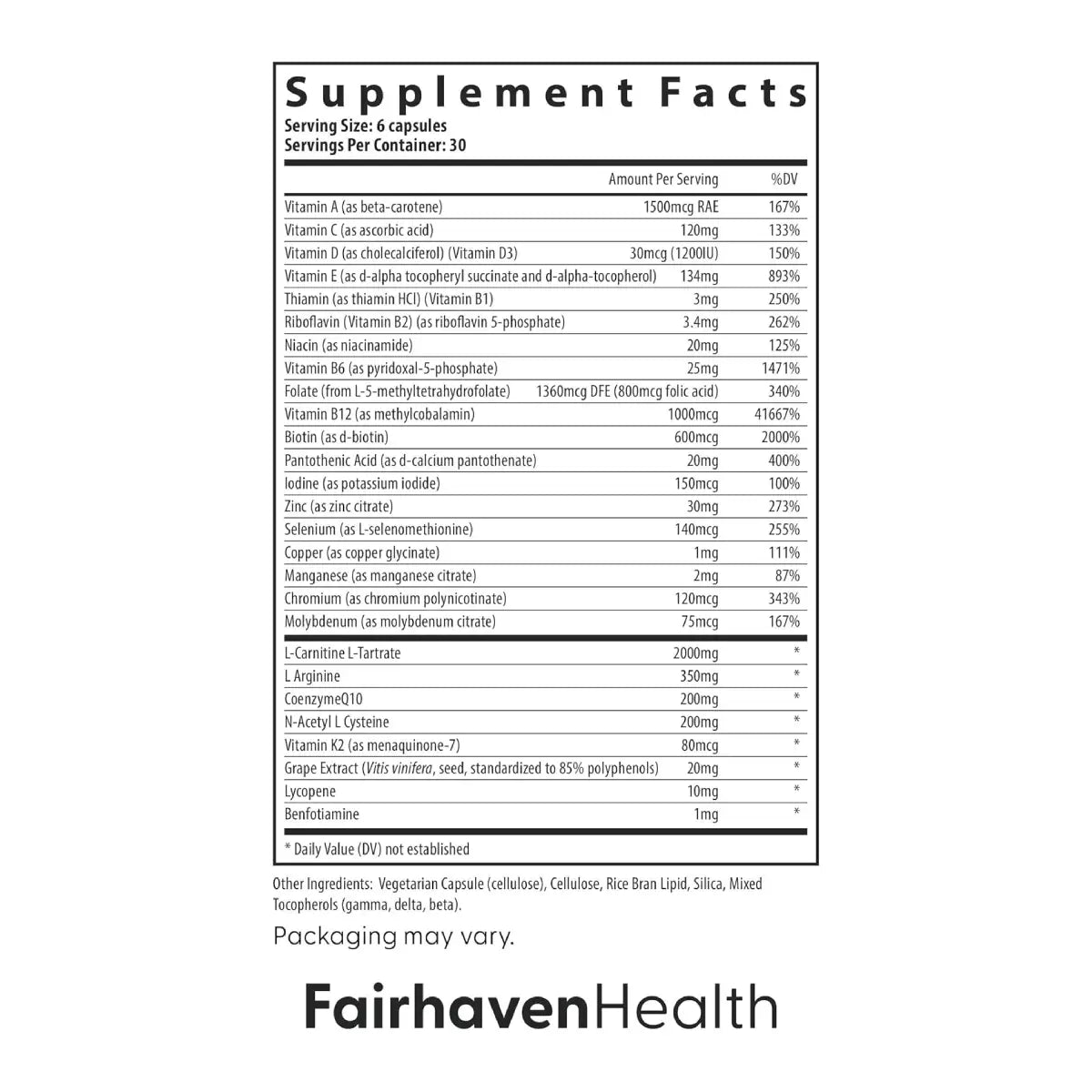 Ingredientes - Fairhaven Health FH PRO para Hombres 180 Cápsulas - Hi Vitamins. Envíos a todo México.