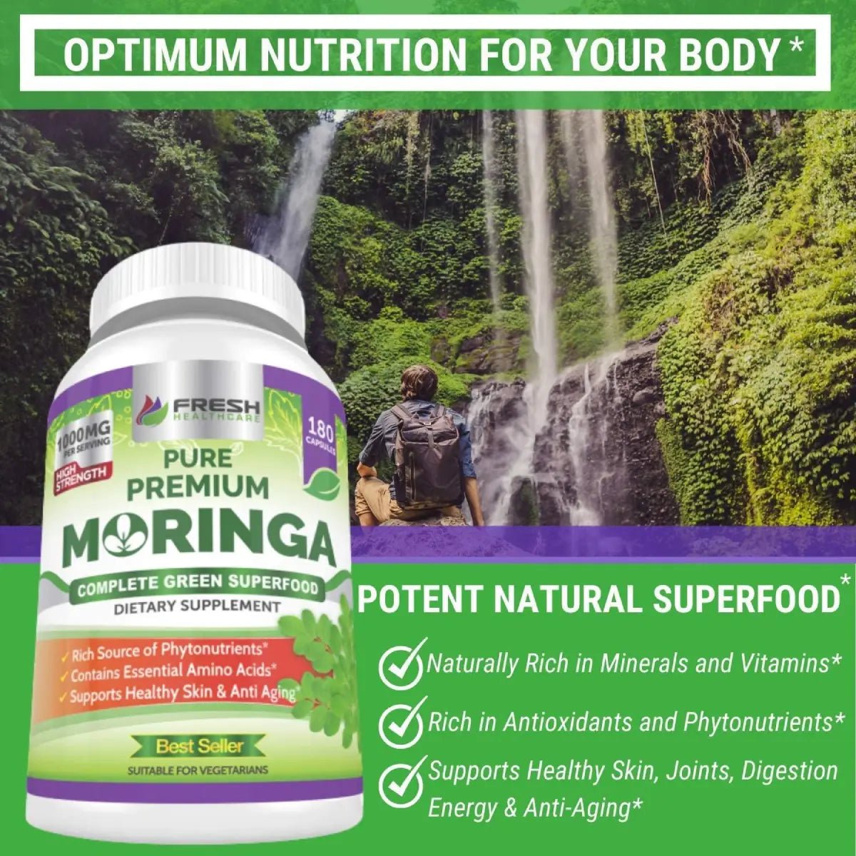 Fresh Healthcare Moringa Pura Premium 1000 Mg 180 Cápsulas - Hi Vitamins