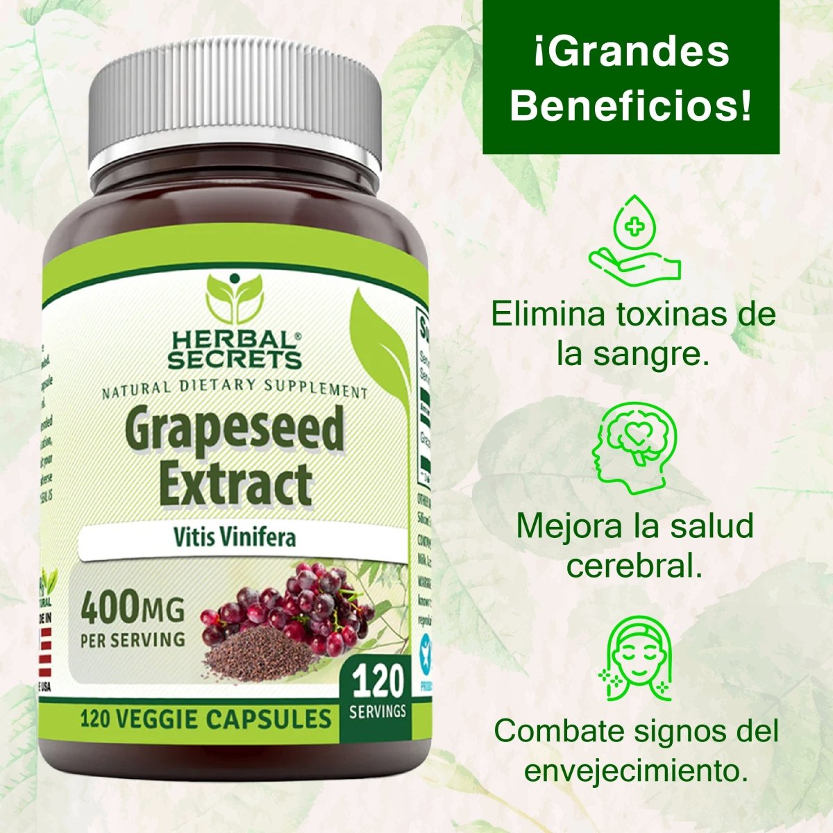 Herbal Secrets ® Grapeseed Extract 400mg 120 Cápsulas - Hi Vitamins