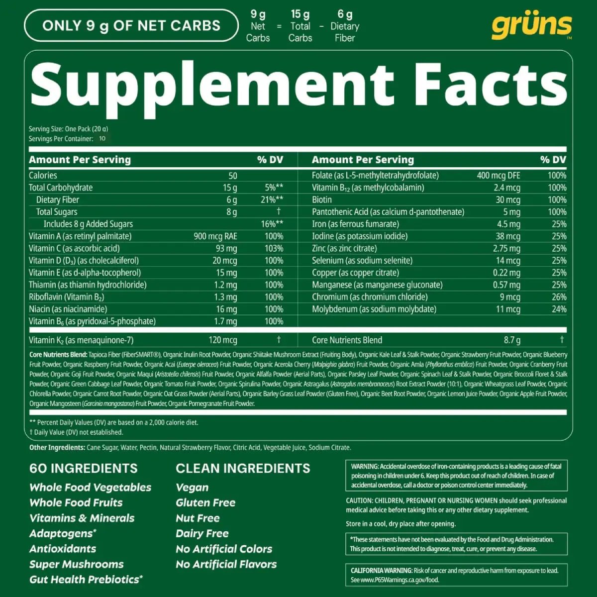 Grüns Superfoods Greens 10 Sobres Multivitamínico Metilado - Hi Vitamins