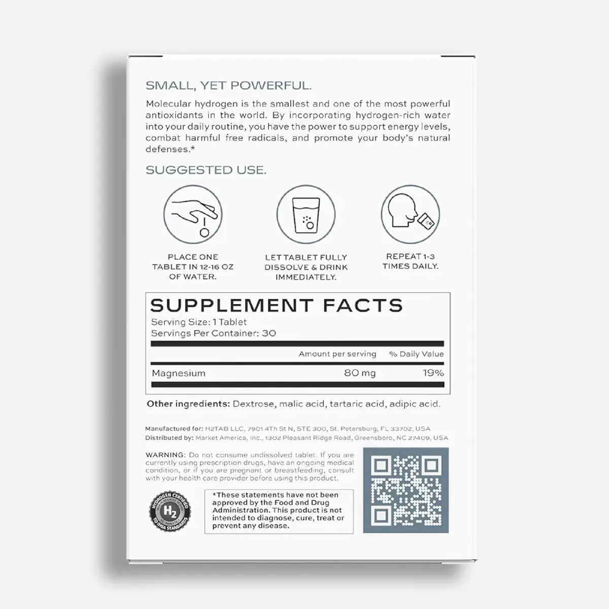 H2TAB Tabletas de Hidrógeno Molecular 30 Tabletas - Hi Vitamins