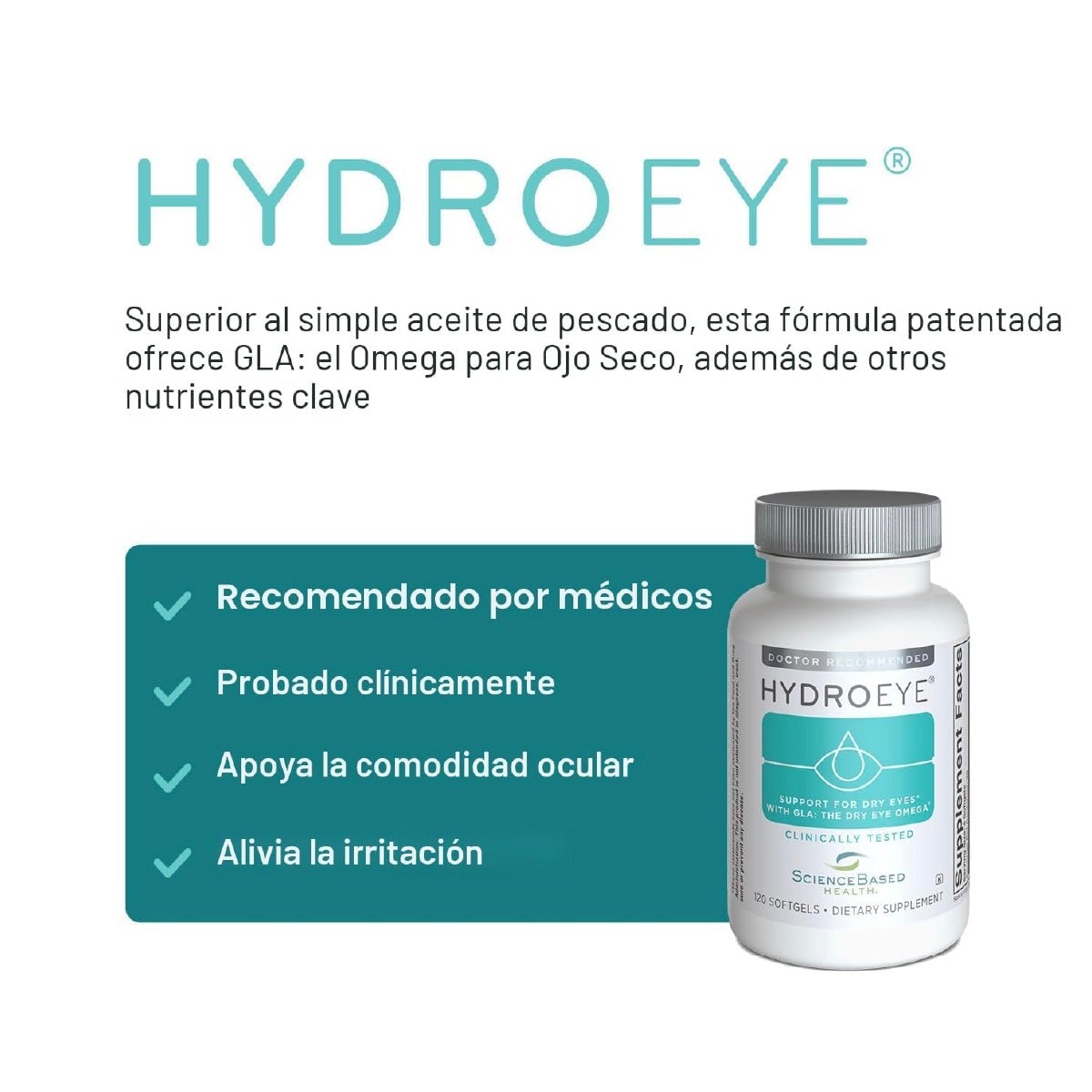 ScienceBased Health HydroEye 120 Cápsulas Blandas Apoyo Ojos Secos, Película Lagrimal y Salud Visual - Hi Vitamins