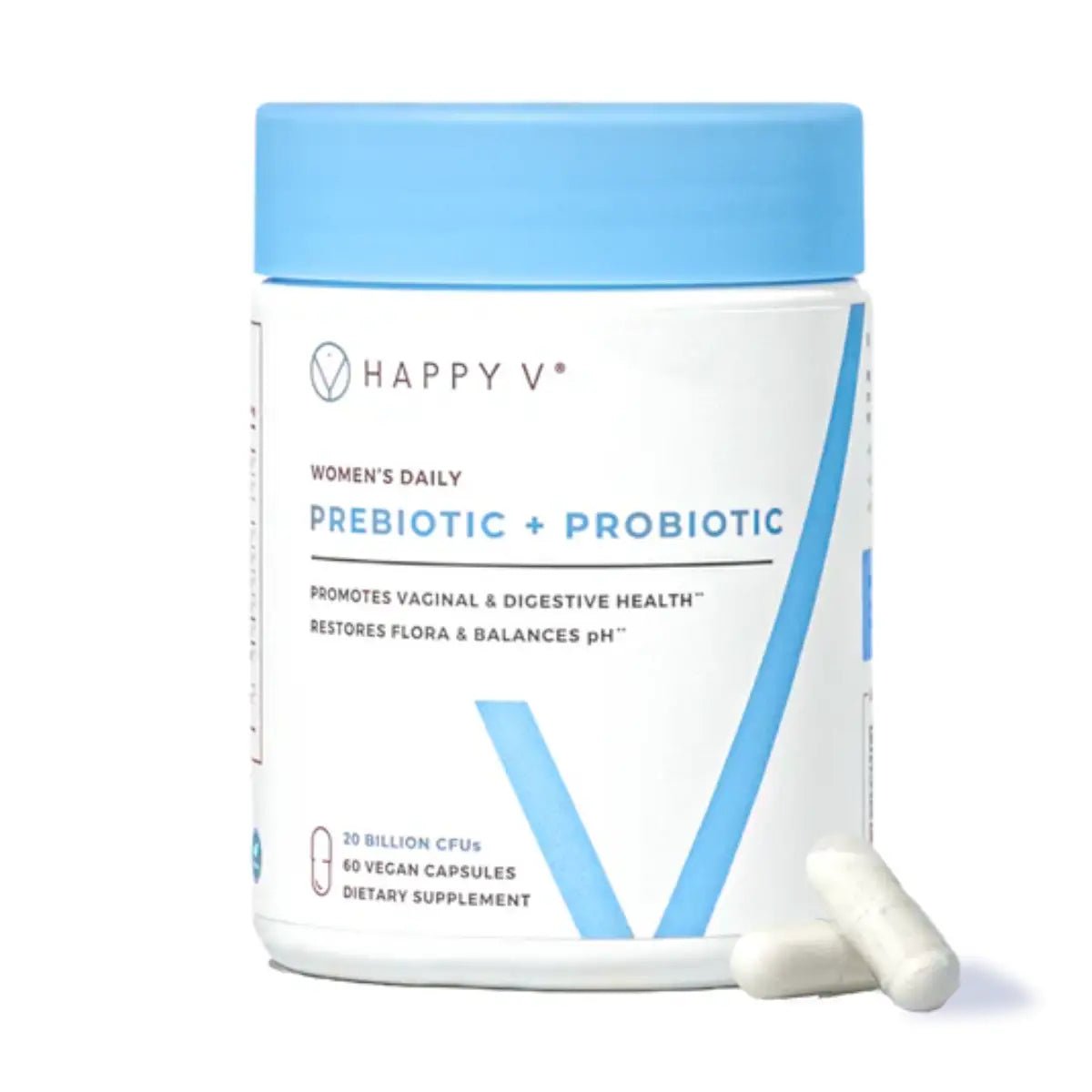 Happy V® Prebióticos + Probiótico Diarios para Mujeres 60 Cápsulas - Hi Vitamins