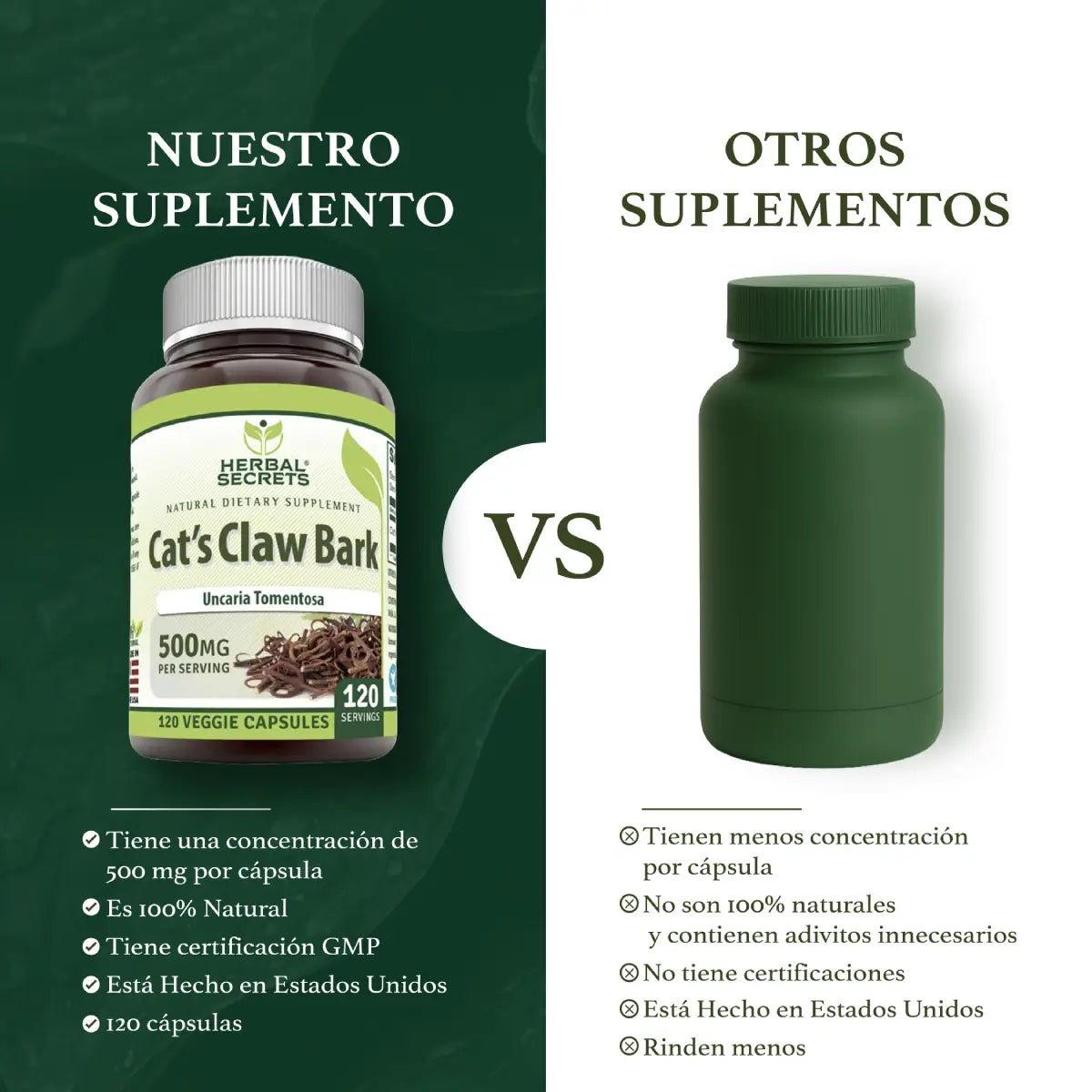 Herbal Secrets Cat's Claw Bark 120 Cápsulas - Hi Vitamins