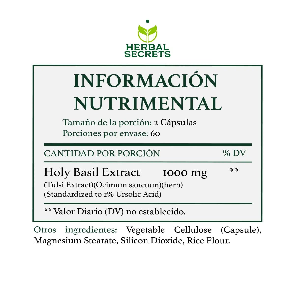 Herbal Secrets Holy Basil 1000 Mg 120 Cápsulas - Hi Vitamins