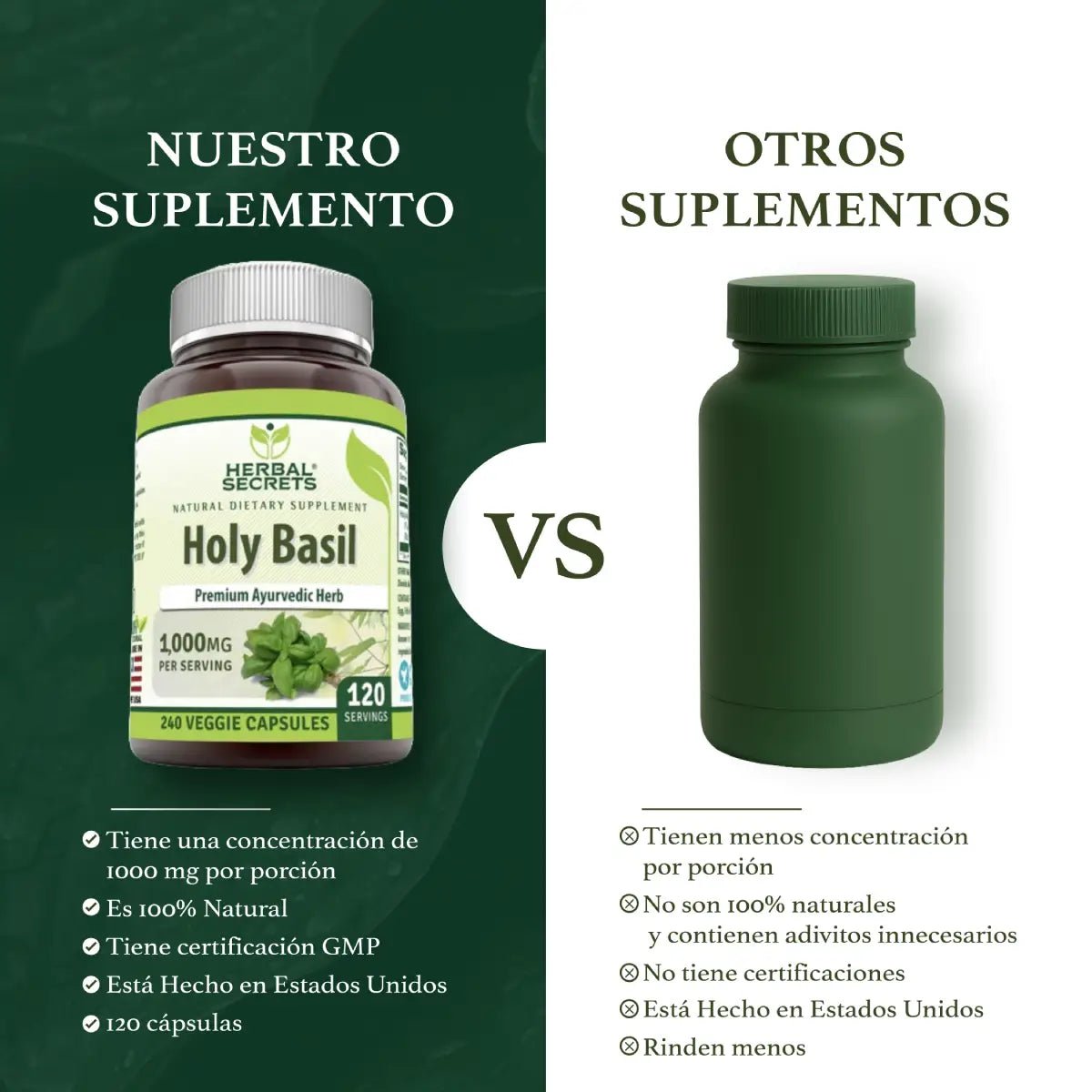 Herbal Secrets Holy Basil 1000 Mg 120 Cápsulas - Hi Vitamins