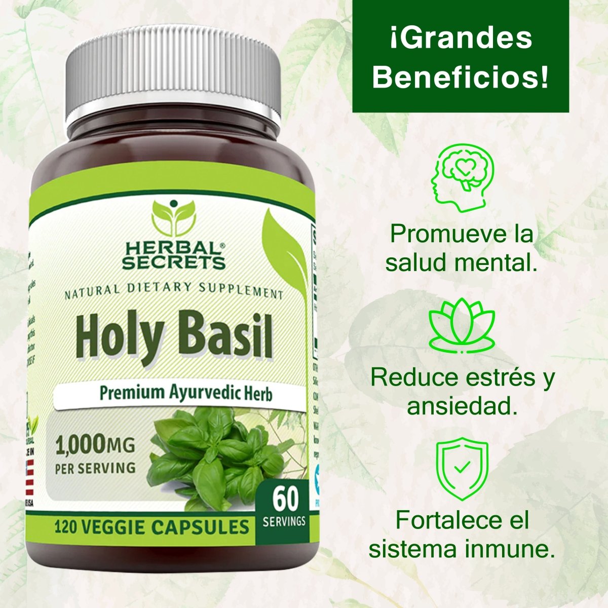 Herbal Secrets Holy Basil 1000 Mg 120 Cápsulas - Hi Vitamins