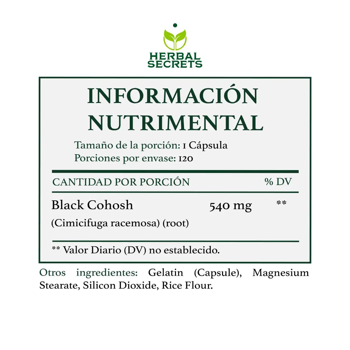 Herbal Secrets® Black Cohosh 540mg 120 Cápsulas - Hi Vitamins