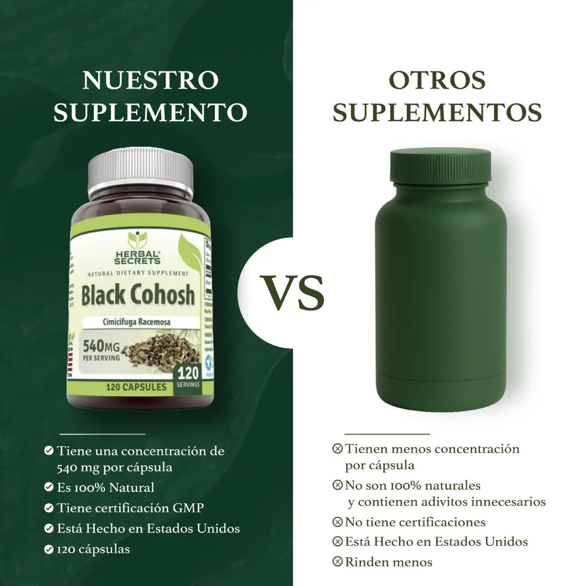 Herbal Secrets® Black Cohosh 540mg 120 Cápsulas - Hi Vitamins