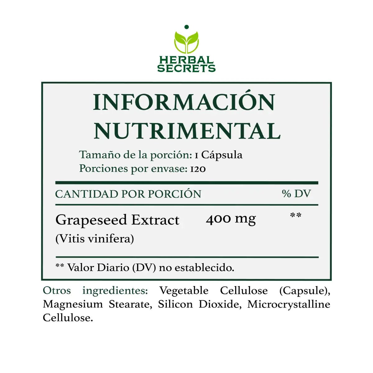 Herbal Secrets® Extracto de Semilla de Uva 400mg 120 Cápsulas - Hi Vitamins