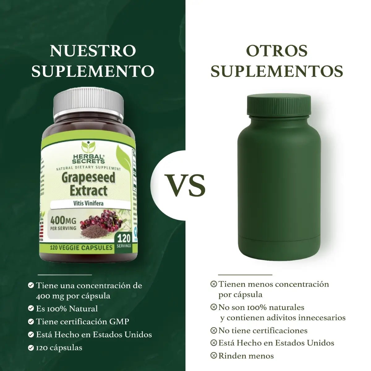 Herbal Secrets® Extracto de Semilla de Uva 400mg 120 Cápsulas - Hi Vitamins