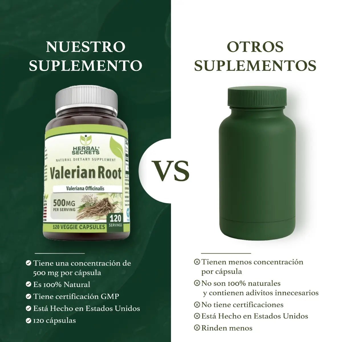 Herbal Secrets® Raíz de Valeriana 500mg 120 Cápsulas - Hi Vitamins