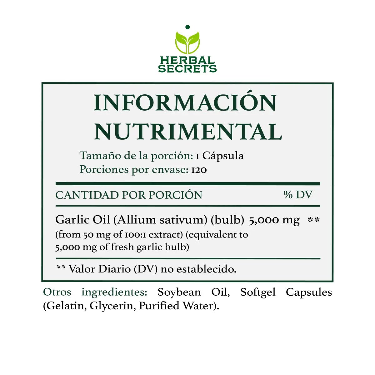 Herbal Secrets® Suplemento de Ajo 500mg 120 Cápsulas - Hi Vitamins