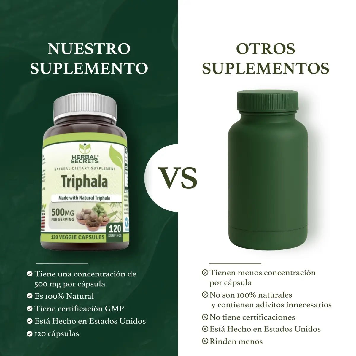 Herbal Secrets® Triphala 500 Mg 120 Cápsulas - Hi Vitamins