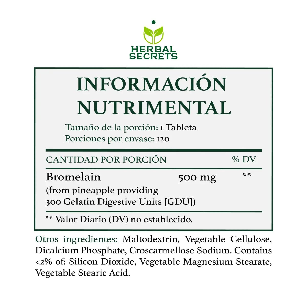 Herbal Secrets® Bromelina 500mg 120 Tabletas - Hi Vitamins
