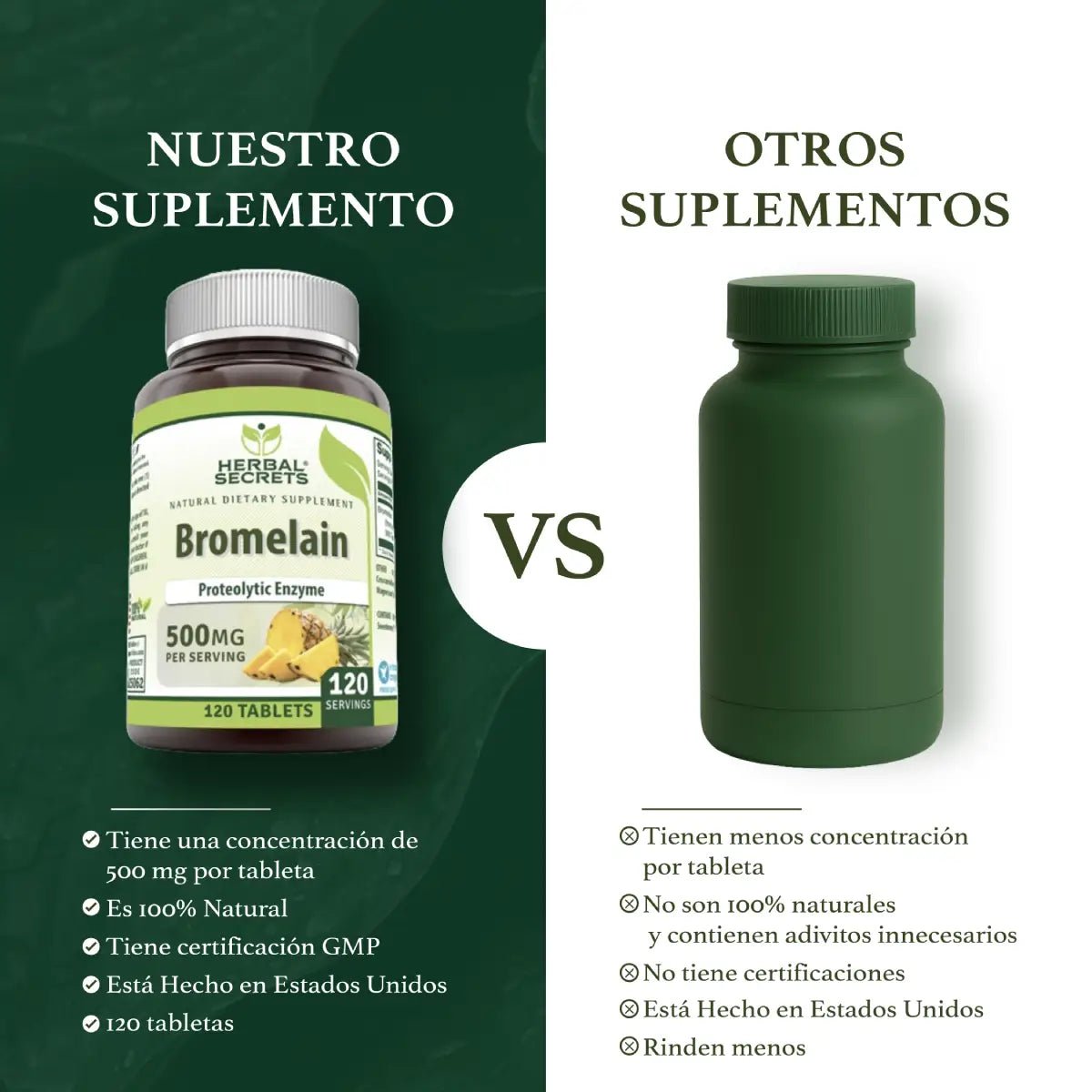 Herbal Secrets® Bromelina 500mg 120 Tabletas - Hi Vitamins