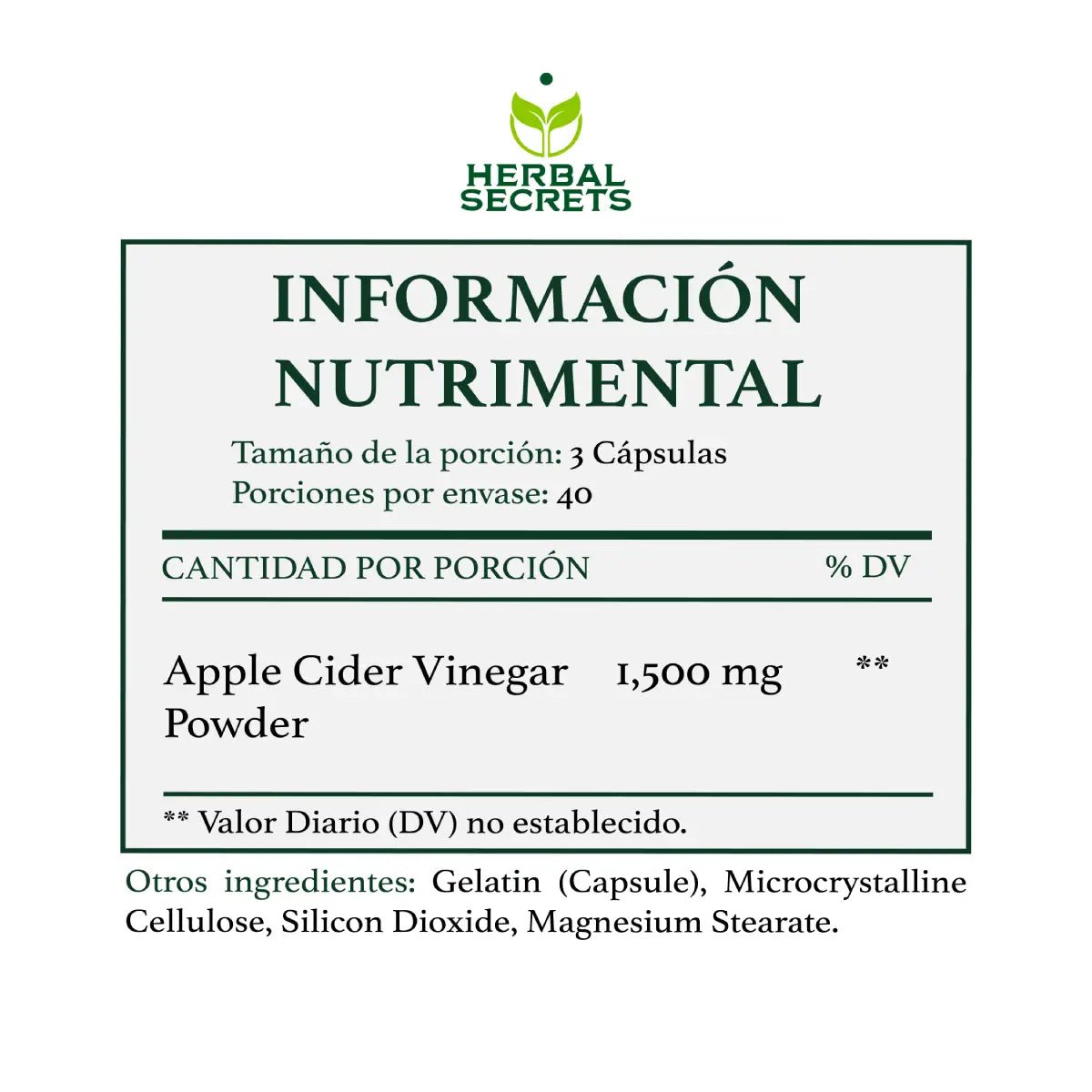Herbal Secrets Vinagre de Manzana 500 Mg 120 Cápsulas - Hi Vitamins