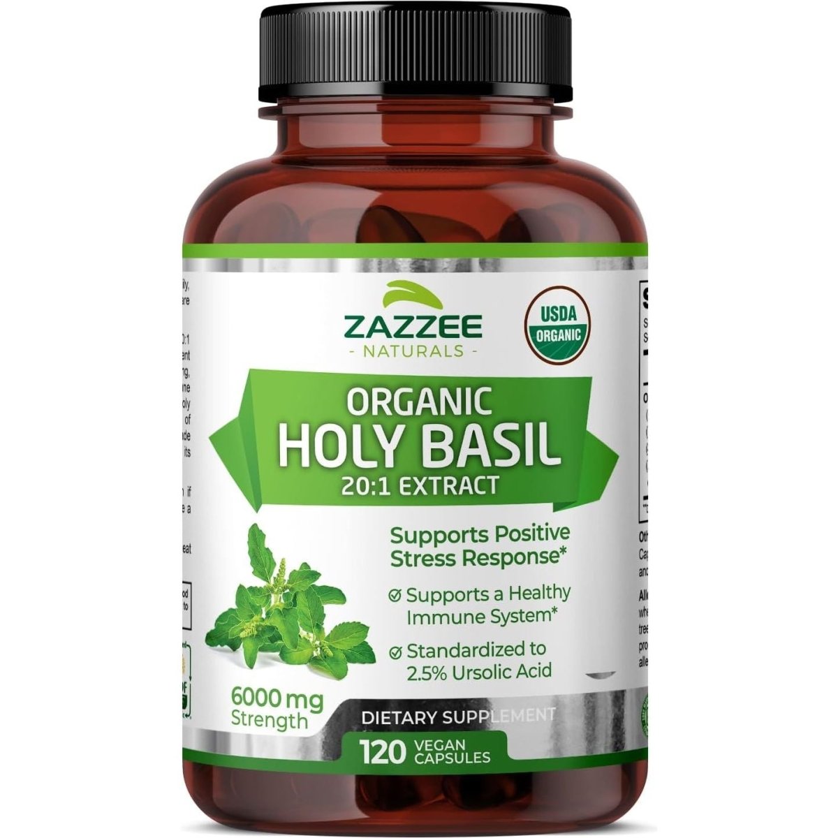 Zazzee Naturals Organic Holy Basil 6000mg 120 Cápsulas - Hi Vitamins