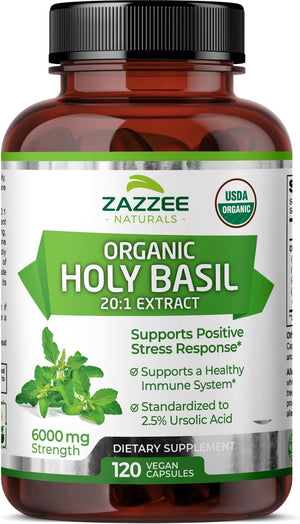 ZAZZEE NATURALS ORGANIC HOLY BASIL 6000MG 120 CAPSULES