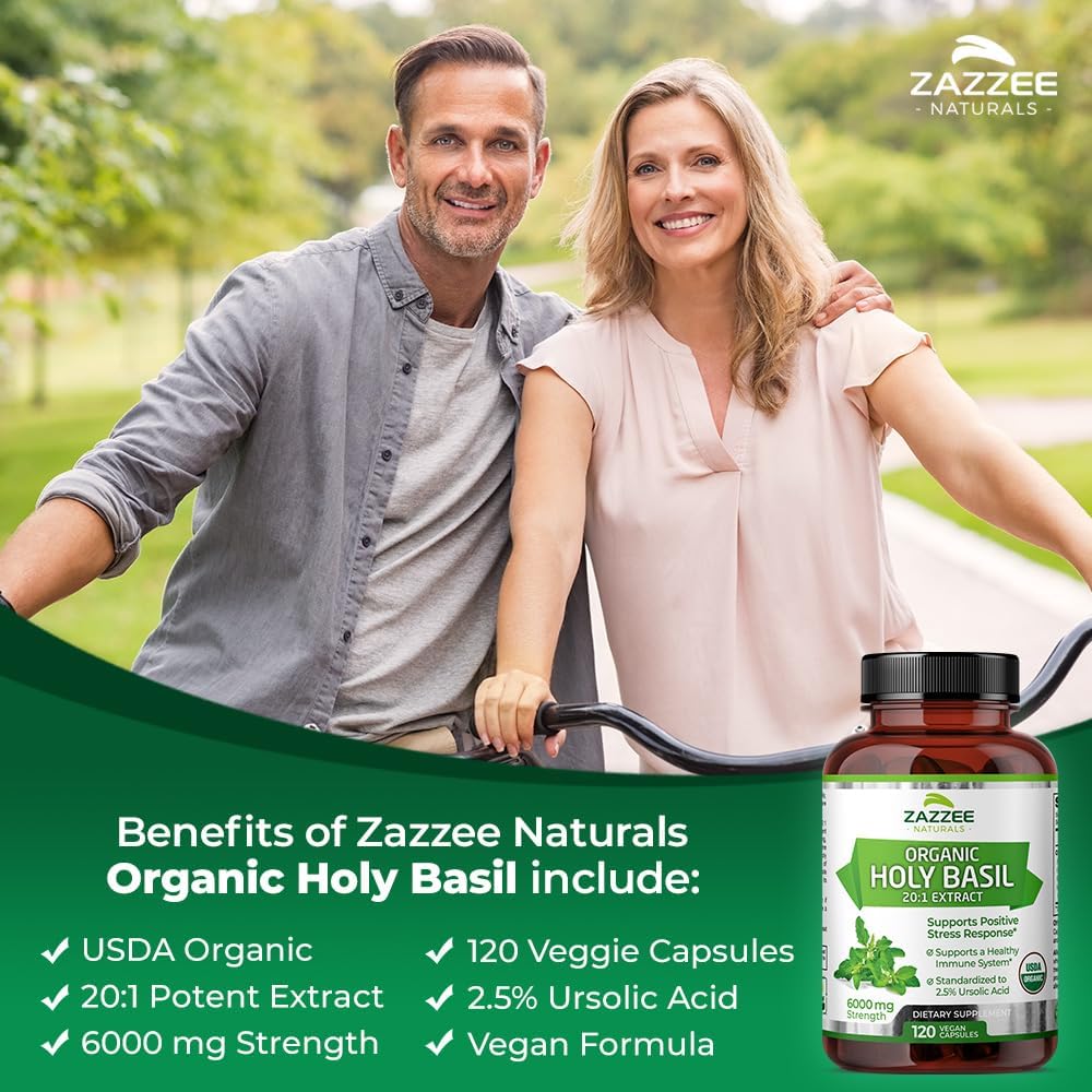 Zazzee Naturals Organic Holy Basil 6000mg 120 Cápsulas - Hi Vitamins