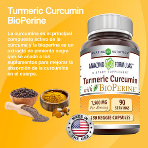 AMAZING FORMULAS TURMERIC CURCUMIN WITH BIOPERINE 1500MG 180 CAPS