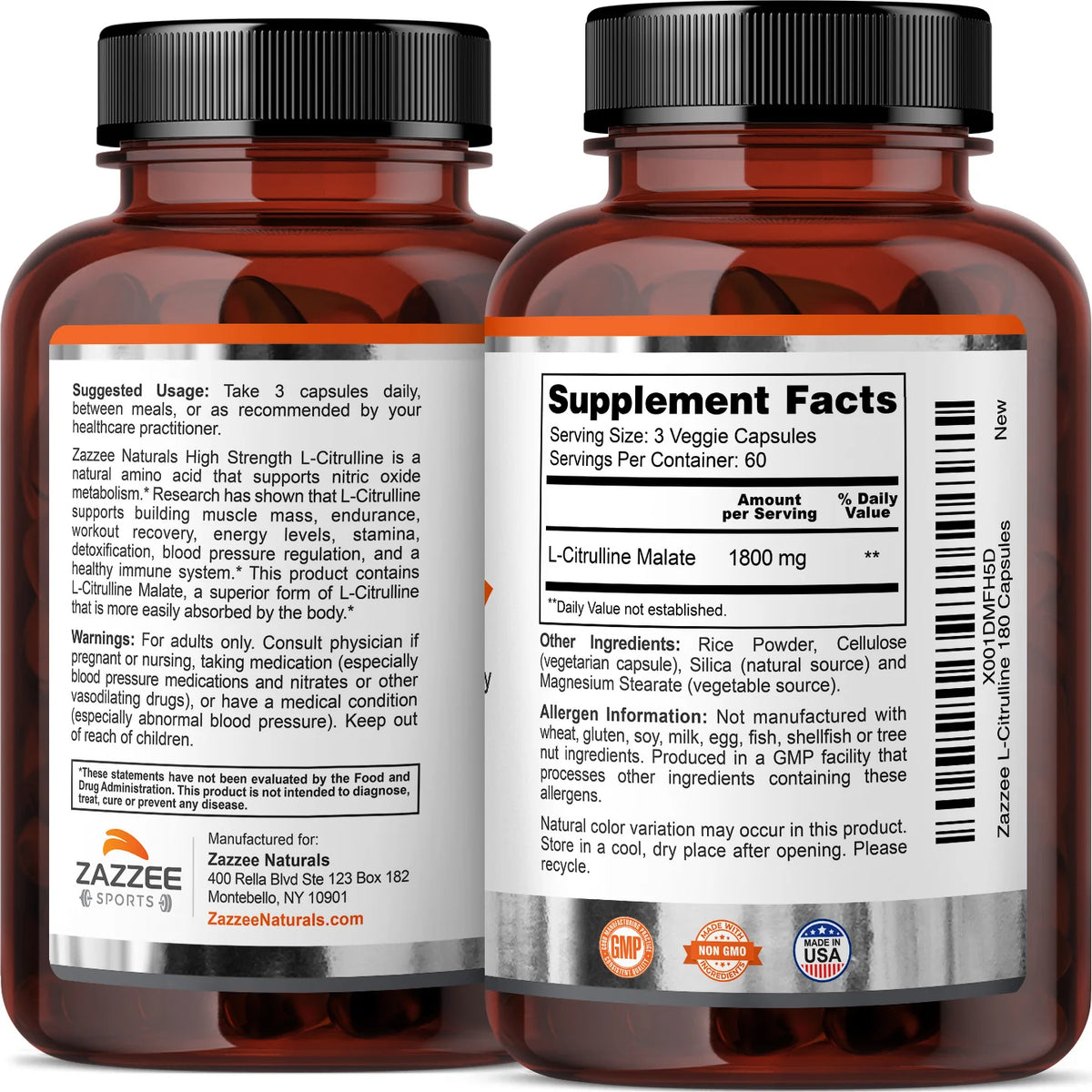 Zazzee Naturals L - Citrulina 1,800 Mg 180 Cápsulas - Hi Vitamins