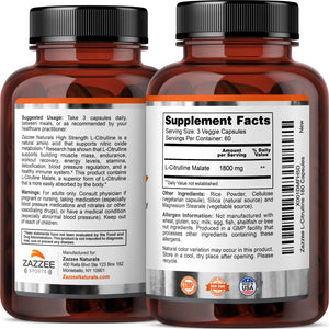 ZAZZEE NATURALS L-CITRULLINE 1,800 MG 180 CAPSULES