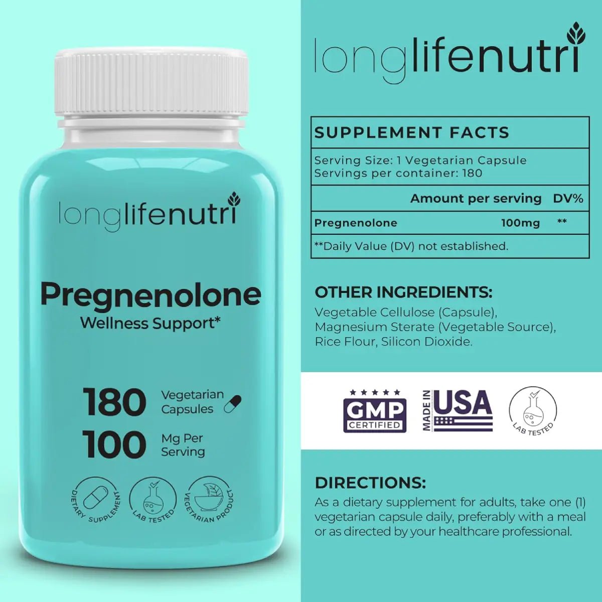 LongLifeNutri Pregnenolone 100 mg 180 Cápsulas - Hi Vitamins