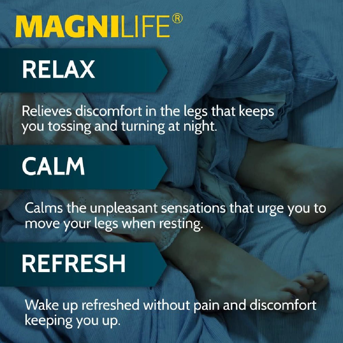 MagniLife Relaxing Legs 125 Tabletas Alivio Nocturno para Piernas Inquietas y Descanso - Hi Vitamins