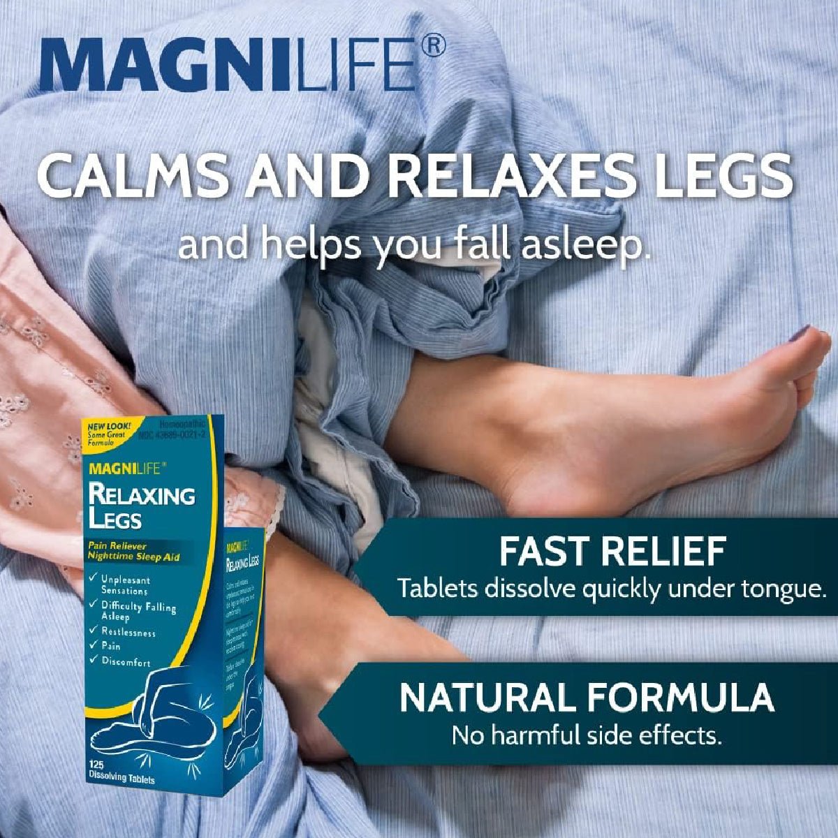 MagniLife Relaxing Legs 125 Tabletas Alivio Nocturno para Piernas Inquietas y Descanso - Hi Vitamins
