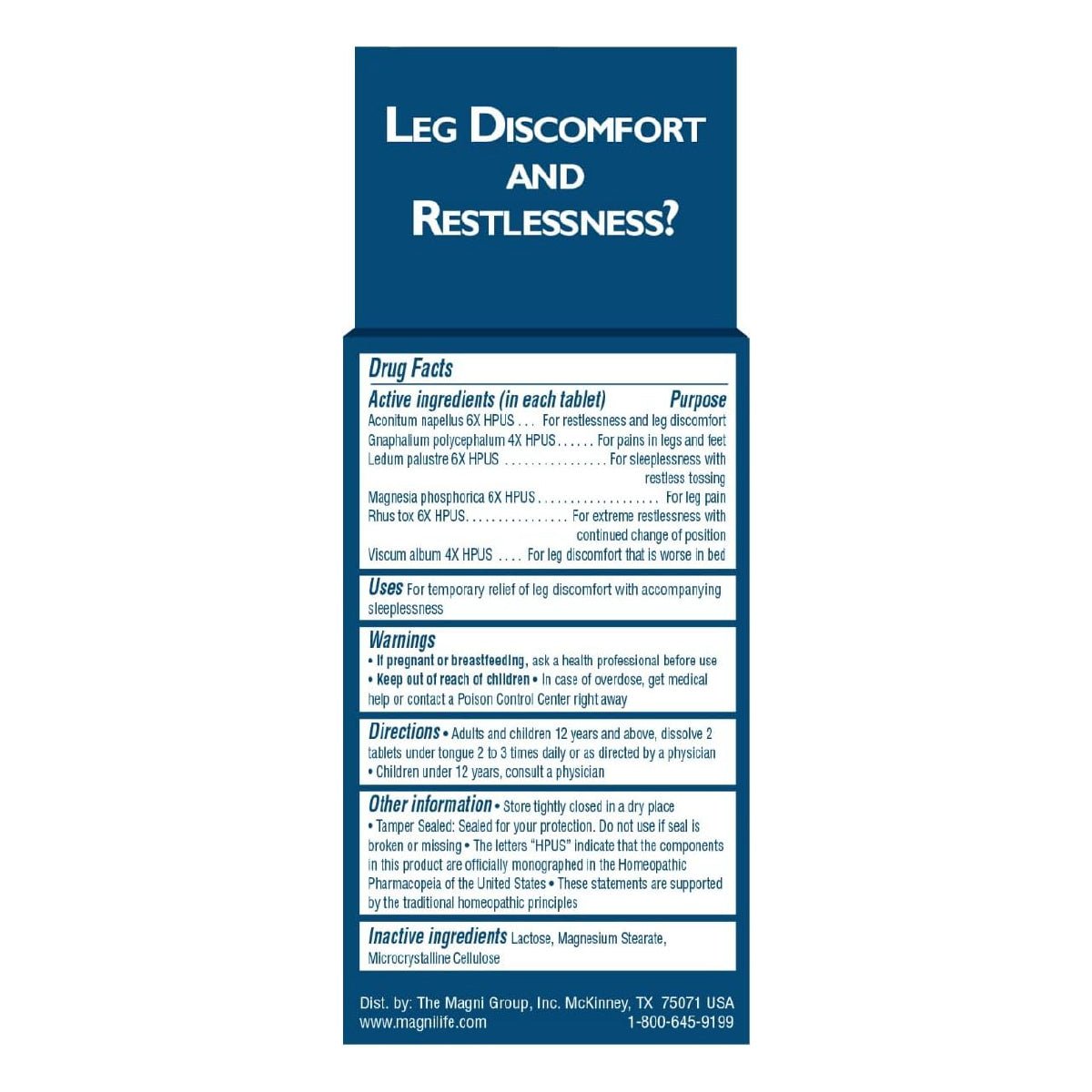 MagniLife Relaxing Legs 125 Tabletas Alivio Nocturno para Piernas Inquietas y Descanso - Hi Vitamins