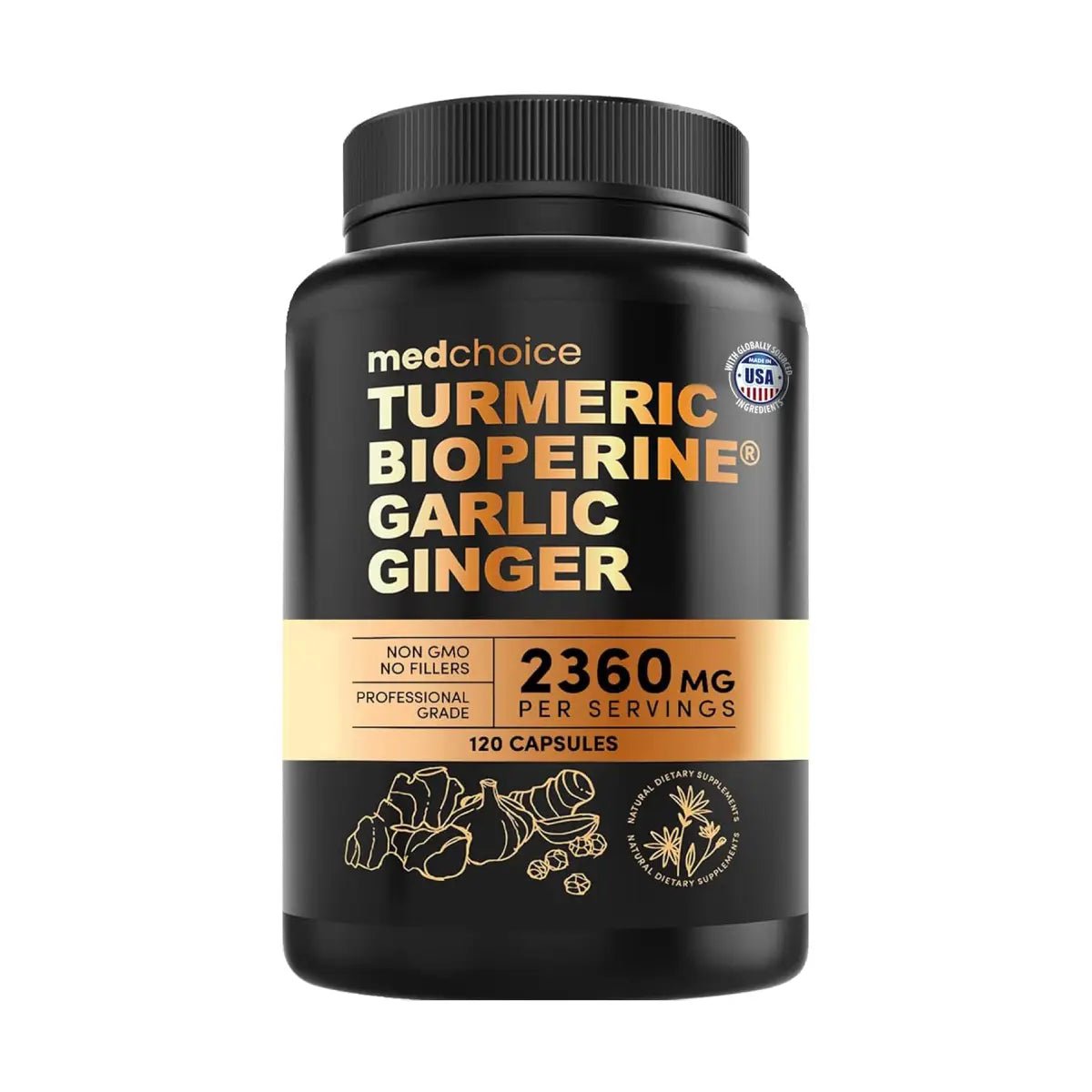 MedChoice® Turmeric Bioperine Garlic Ginger 2360 mg 120 Cápsulas - Hi Vitamins