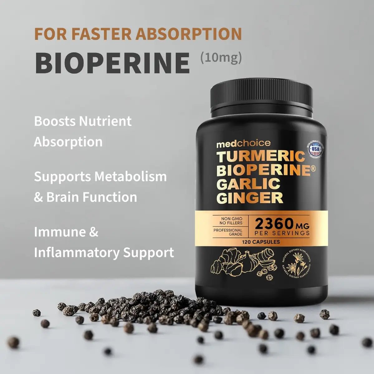 MedChoice® Turmeric Bioperine Garlic Ginger 2360 mg 120 Cápsulas - Hi Vitamins
