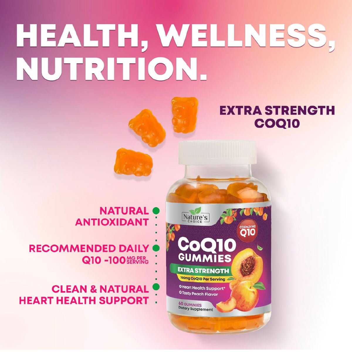 Nature's Choice Coenzima Q10 60 Gomitas Apoyo Energía y Salud del Corazón - Hi Vitamins