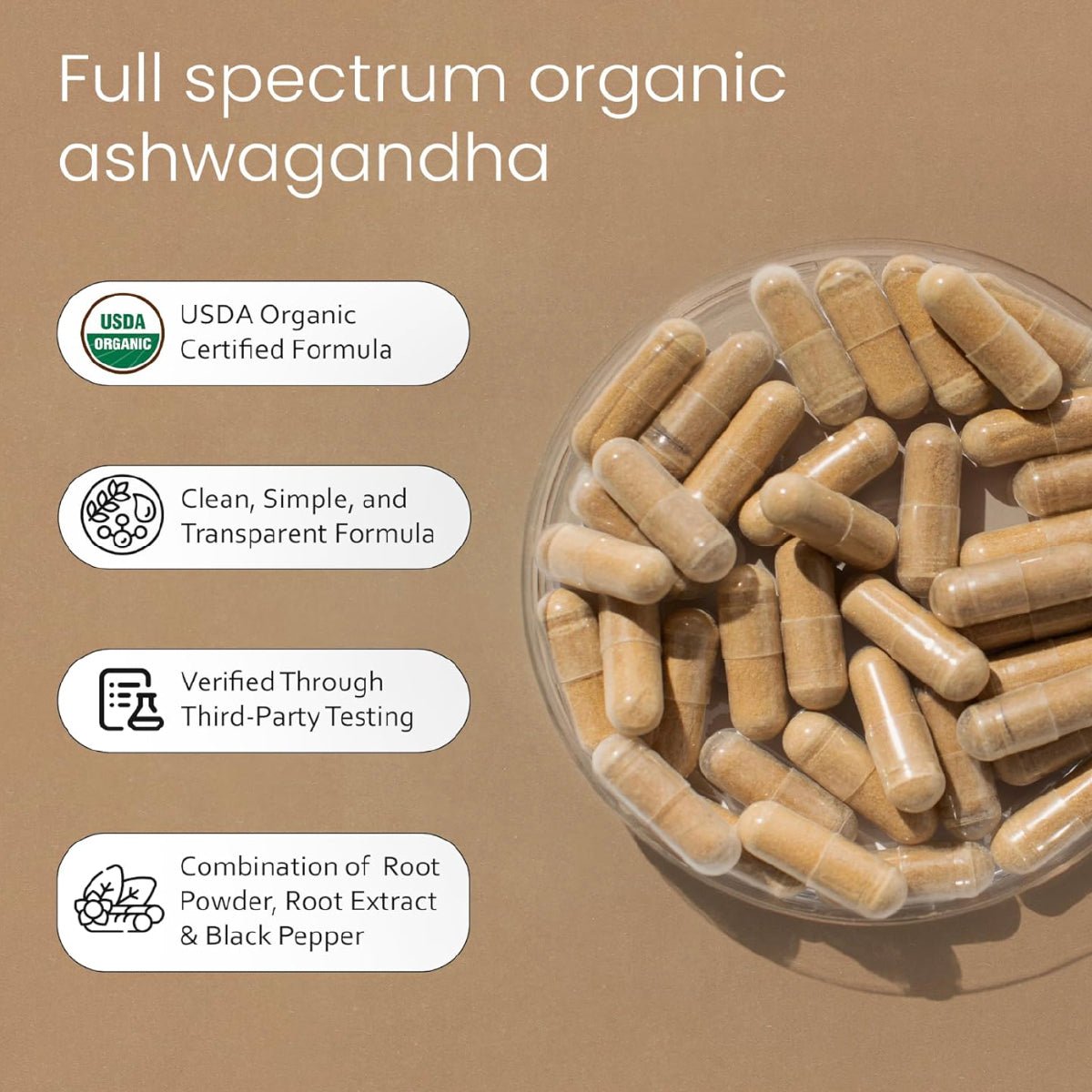 NaturaLife Labs Organic Ashwagandha 100 Cápsulas Extracto y Polvo de Raíz Apoyo al Estrés y Energía - Hi Vitamins