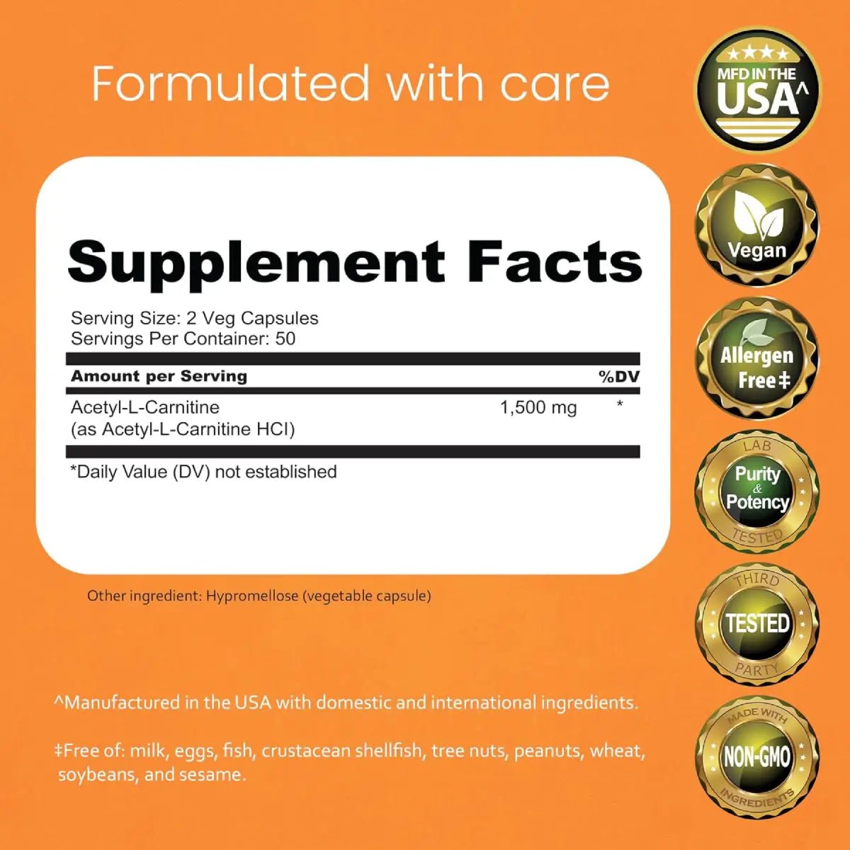 NaturaLife Labs Acetil L - Carnitina 1500 mg 100 Cápsulas - Hi Vitamins