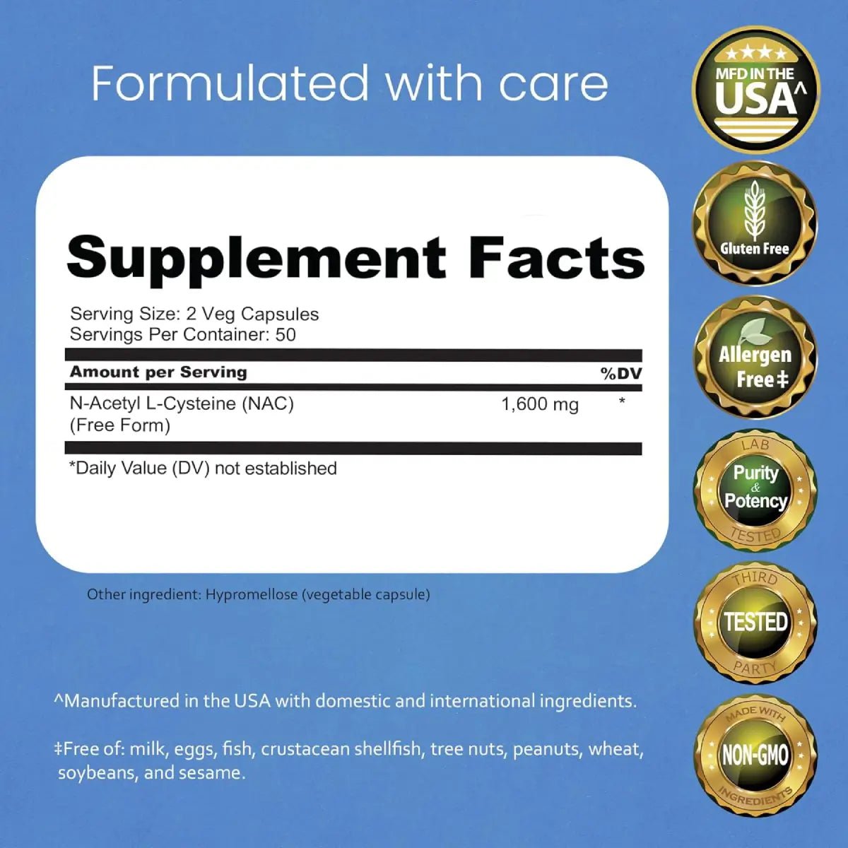 NaturaLife Labs N - Acetil - L - Cisteína (NAC) 1600 mg 100 cápsulas - Hi Vitamins