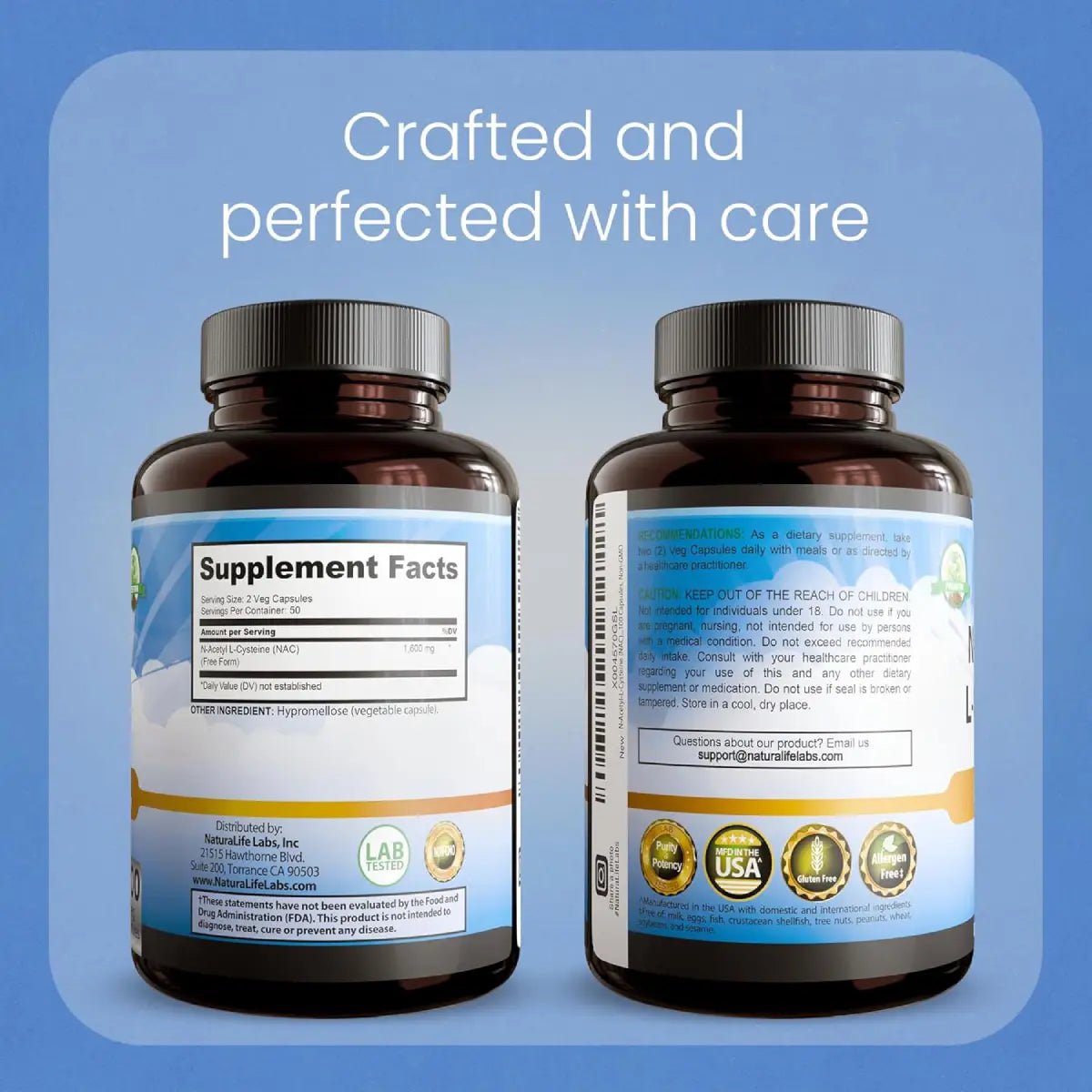 NaturaLife Labs N - Acetil - L - Cisteína (NAC) 1600 mg 100 cápsulas - Hi Vitamins