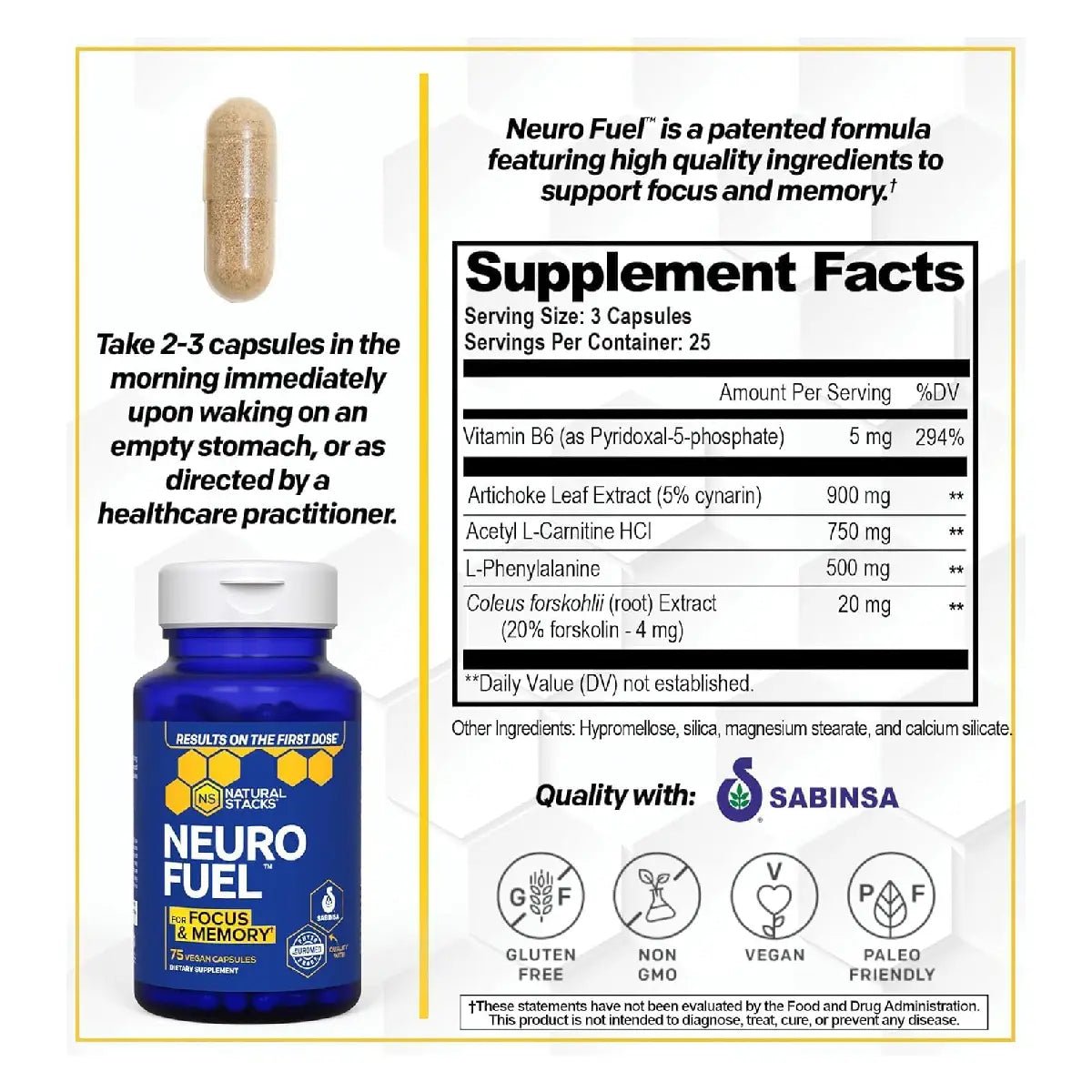 Natural Stacks® NeuroFuel Nootrópico para Concentración 75 Cápsulas - Hi Vitamins